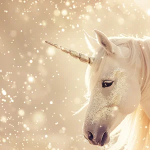 Papier Peint Licorne Dorée Magique avec Étoiles Scintillantes