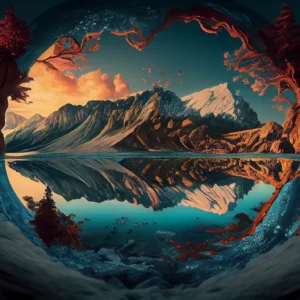 Paysage montagneux reflet lac coucher soleil nature majestueuse