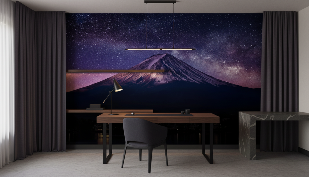 Majestueux Mont Fuji sous la Voie Lactée Étoilée Nocturne - Bureau