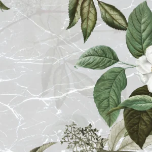 Papier peint botanique élégant fleurs blanches et feuillage vert naturel