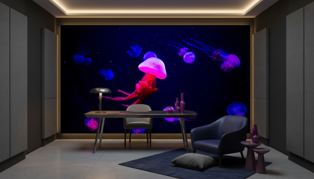 Méduses Luminescentes dans l'Océan Profond Électrique Futuriste - Bureau
