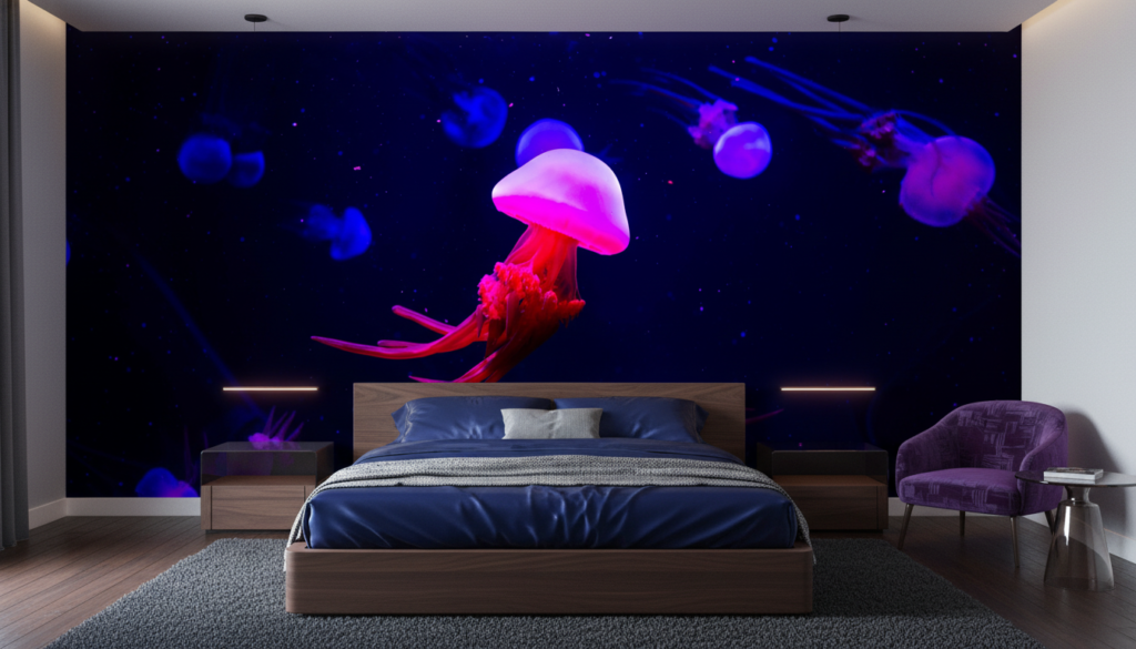 Méduses Luminescentes dans l'Océan Profond Électrique Futuriste - Chambre adulte