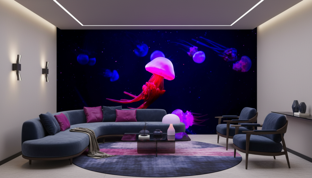 Méduses Luminescentes dans l'Océan Profond Électrique Futuriste - Salon / Séjour