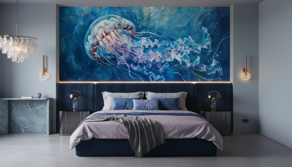 Méduse Translucide aux Tentacules Flottants dans les Profondeurs Océaniques - Chambre adulte