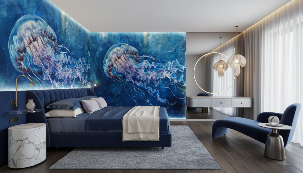 Méduse Translucide aux Tentacules Flottants dans les Profondeurs Océaniques - Hôtel