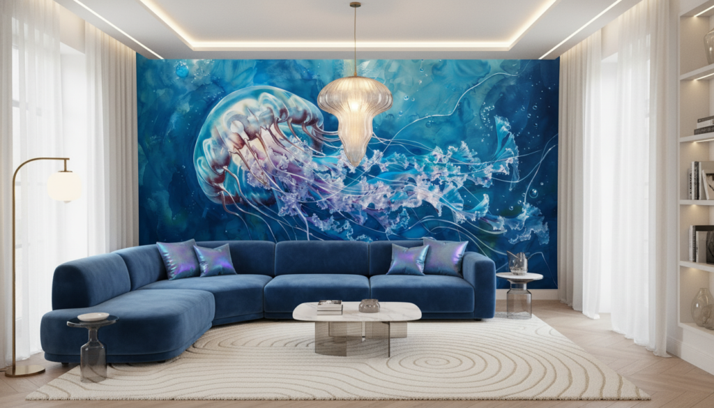 Méduse Translucide aux Tentacules Flottants dans les Profondeurs Océaniques - Salon / Séjour