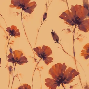Papier Peint Floral Automnal à Motifs Cosmos Orange et Bordeaux