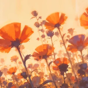 Papier peint fleurs coquelicots oranges coucher de soleil romantique