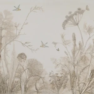 Papier peint nature botanique vintage aux tons beiges et ocres