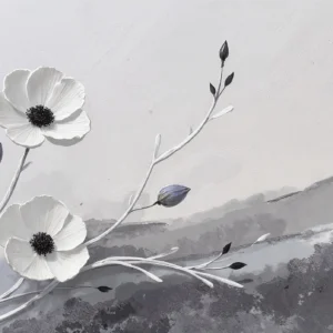 Papier peint floral élégant cosmos blancs sur fond aquarelle gris