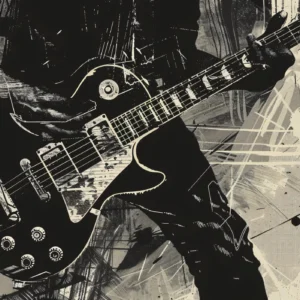 Papier peint guitare électrique grunge art musical noir beige