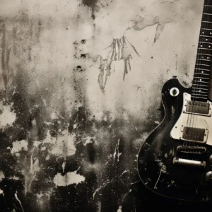 Guitare électrique vintage sur mur grunge urbain industriel