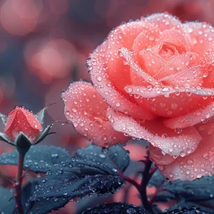 Rose Rouge Éclatante aux Gouttes de Rosée Matinale