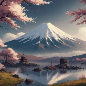 Papier Peint Mont Fuji et Cerisiers en Fleurs Japonais
