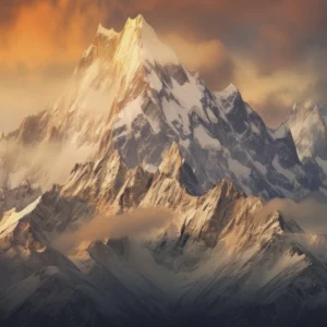 Papier Peint Montagnes Majestueuses au Coucher de Soleil Doré