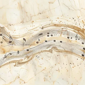 Papier Peint Musical Vintage aux Notes Dorées sur Marbre