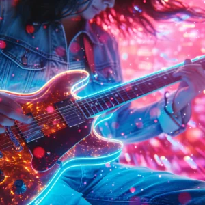 Papier Peint Musical Électrique Guitare Néon Lumières Colorées