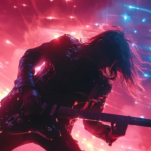 Papier Peint Guitariste Rock Concert Lumières Néon Cyberpunk