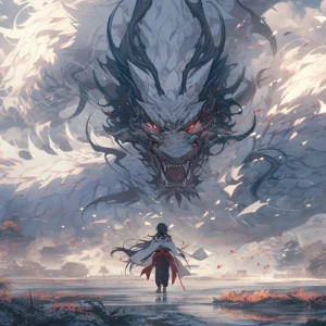 Affrontement Épique Dragon Mystique Guerrier Samouraï Fantastique Oriental