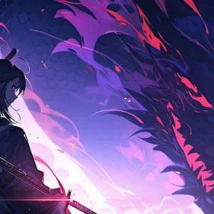 Dragon Mystique et Guerrier Samouraï dans Univers Fantastique Violet