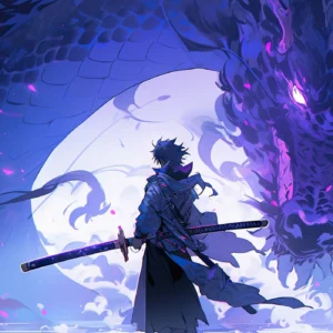 Papier Peint Fantasy Dragon Samouraï Mystique Bleu Violet