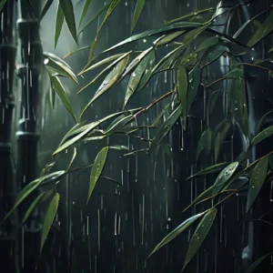 Papier peint bambou sous la pluie ambiance tropicale zen