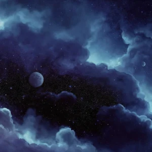 Papier peint ciel nocturne étoilé avec nuages et lune mystique