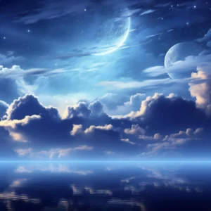 Papier Peint Panoramique Ciel Nocturne Étoilé avec Lunes et Nuages