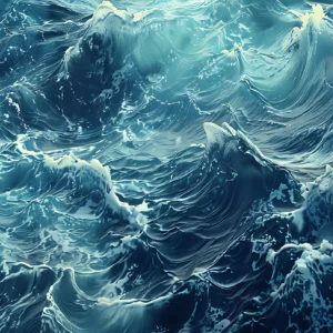 Papier Peint Vagues Océaniques Majestueuses en Mouvement Bleu Turquoise