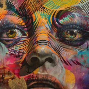 Portrait Artistique Multicolore Style Street Art Contemporain Vibrant