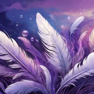 Papier Peint Plumes Éthérées Violet Cosmique Bulles Iridescentes