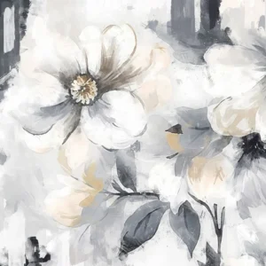 Papier peint floral abstrait blanc gris effet peinture moderne