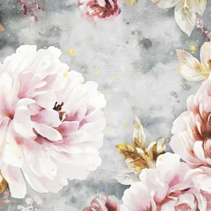 Papier Peint Floral Romantique Pivoines Roses sur Fond Gris Texturé