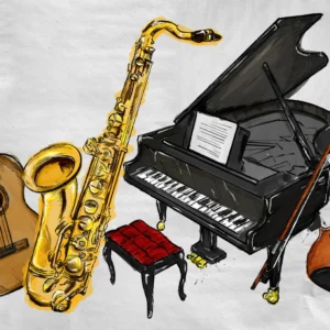 Papier Peint Instruments de Musique Classiques et Modernes Illustration