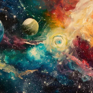 Papier Peint Cosmos Abstrait Galaxie Étoilée Multicolore Espace