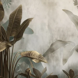 Papier Peint Tropical Jungle Dorée Feuilles Luxueuses Ambiance Naturelle