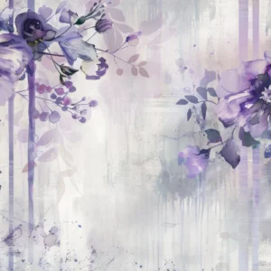 Papier peint floral aquarelle violet et blanc style romantique vintage