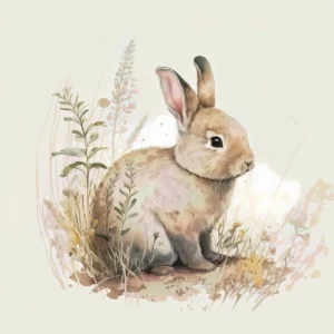 Papier peint lapin aquarelle nature sauvage romantique champêtre