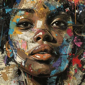 Papier Peint Portrait Artistique Street Art Collage Multicolore