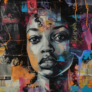 Papier Peint Street Art Portrait Féminin Collage Urbain Multicolore