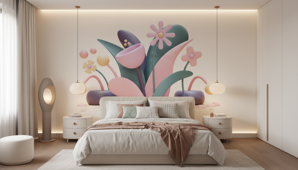 Papier Peint 3D Abstrait Floral Pastel Moderne Minimaliste - Chambre adulte