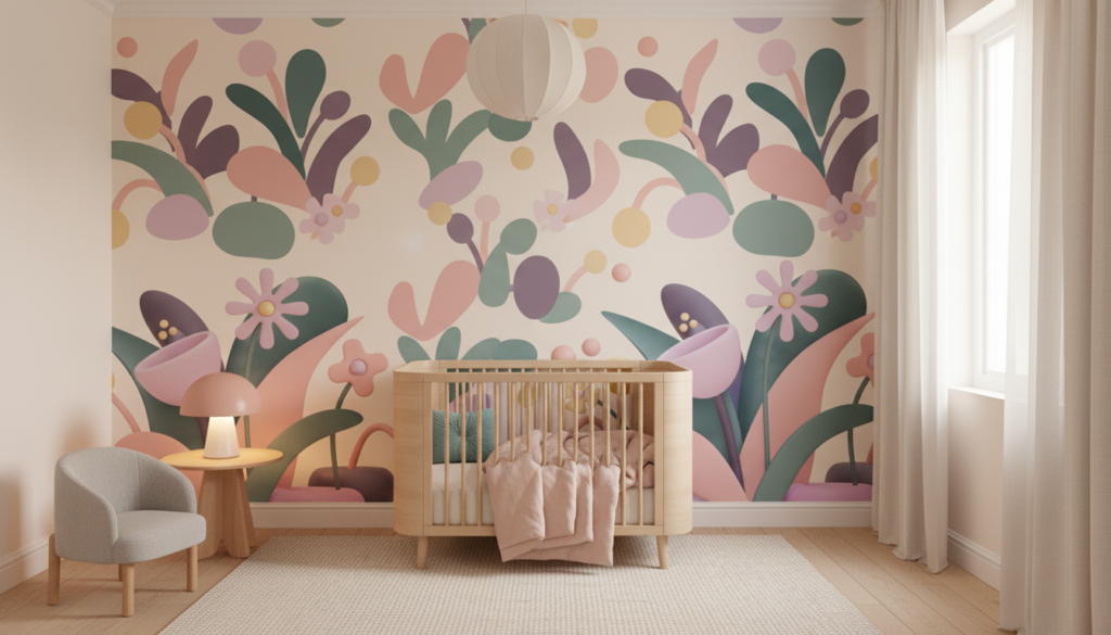 Papier Peint 3D Abstrait Floral Pastel Moderne Minimaliste - Chambre enfant