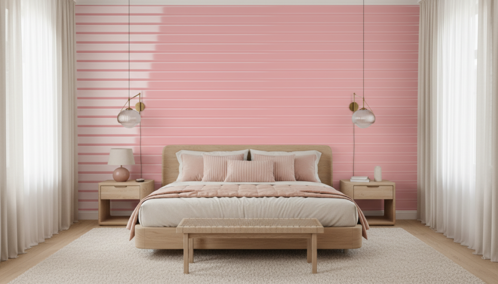 Papier Peint à Rayures Rose Dégradé Style Moderne Minimaliste - Chambre adulte