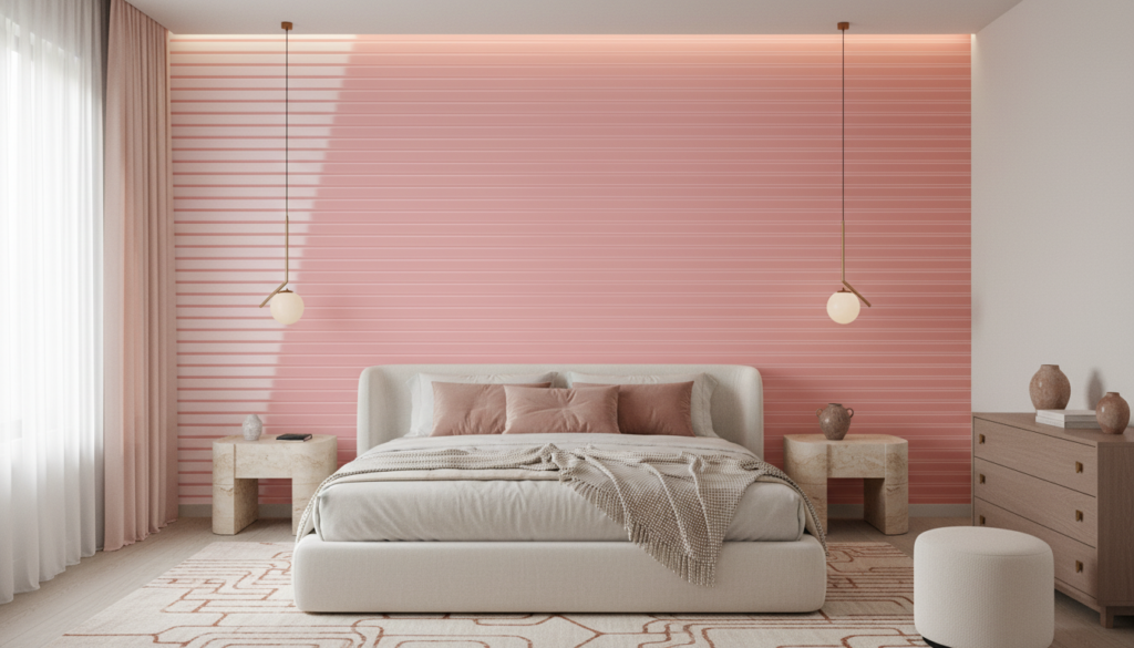 Papier Peint à Rayures Rose Dégradé Style Moderne Minimaliste - Chambre adulte