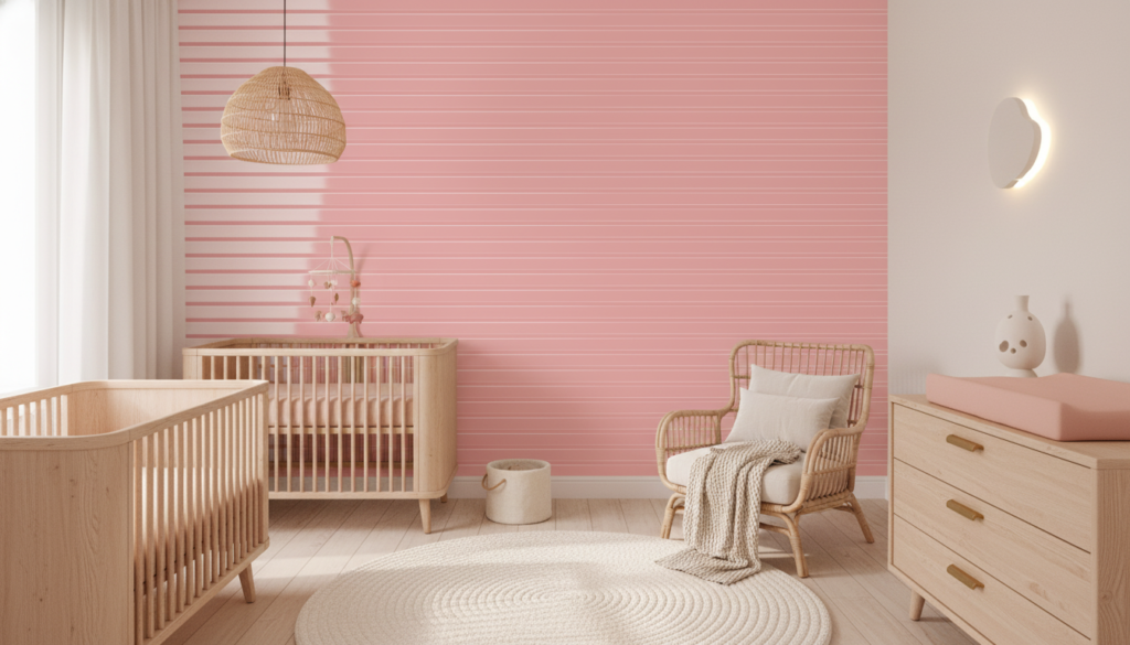 Papier Peint à Rayures Rose Dégradé Style Moderne Minimaliste - Chambre bébé