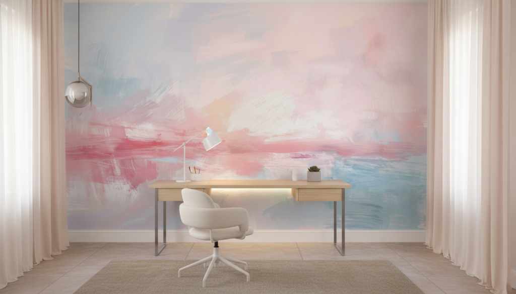 Papier peint abstrait aquarelle douce tons pastel rose bleu - Bureau