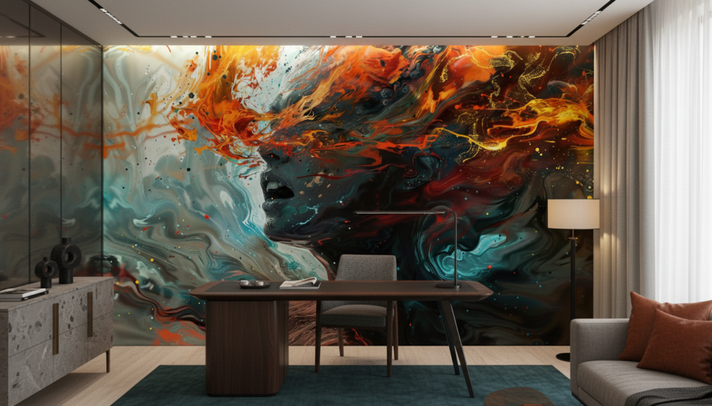 Papier peint abstrait aux couleurs flamboyantes et textures fluides modernes - Bureau