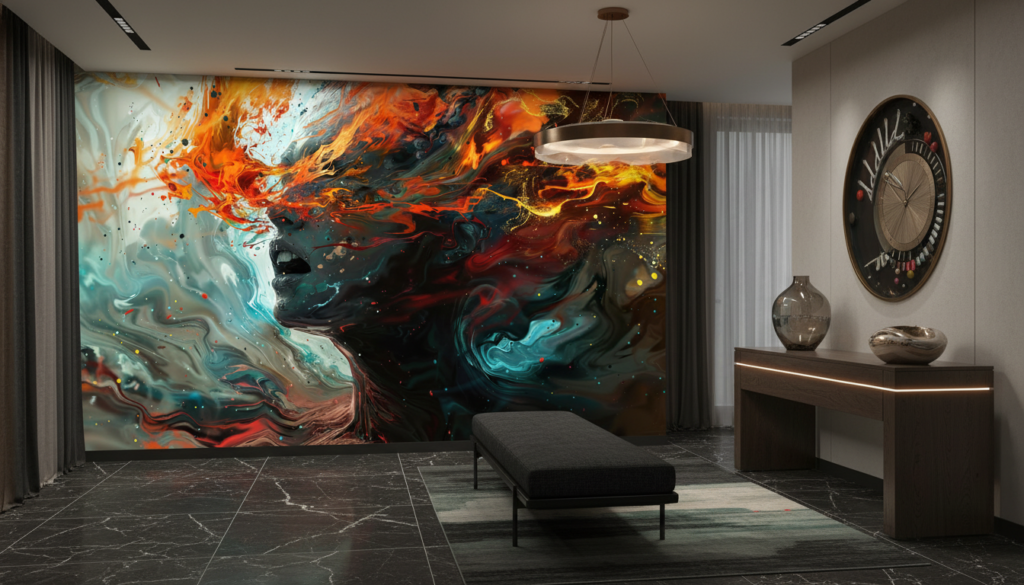 Papier peint abstrait aux couleurs flamboyantes et textures fluides modernes - Entrée