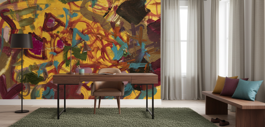 Papier peint abstrait expressionniste aux couleurs vibrantes et contrastées - Bureau