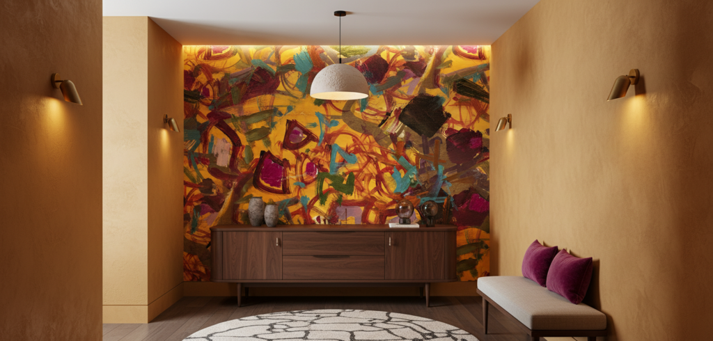 Papier peint abstrait expressionniste aux couleurs vibrantes et contrastées - Couloir